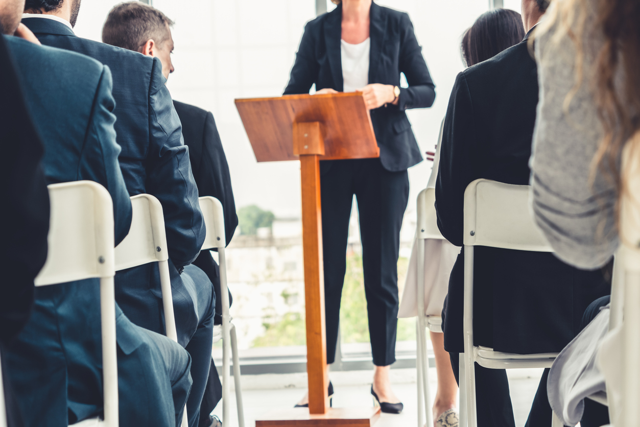 Gen X law firm leader addressing lawyer colleagues